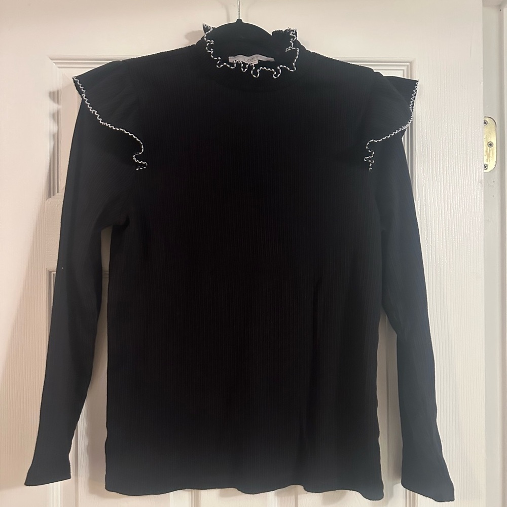 Loft Pointelle Ribbed Ruffle Top - Picture 2 of 5